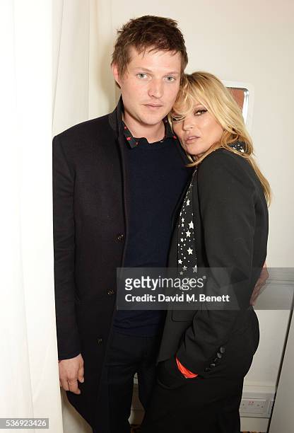 Count Nikolai von Bismarck and Kate Moss attend the launch of the Kate Moss For Equipment x NET-A-PORTER collection on June 1, 2016 in London,...