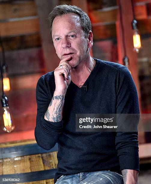 Actor/ musician Kiefer Sutherland appears during a press conference for his new country album, "Down In A Hole," on June 1, 2016 in Nashville,...