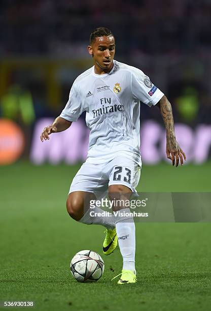 Danilo of Real Madrid in action during the UEFA Champions League Final between Real Madrid v Club Atletico de Madrid at Stadio Giuseppe Meazza on May...