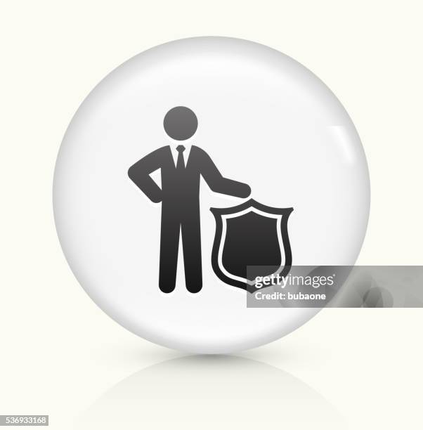 businessman and shield icon on white round vector button - security guard white background stock illustrations
