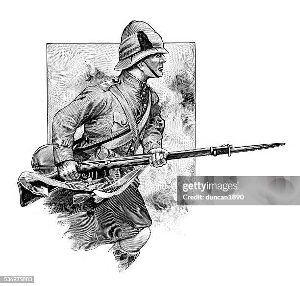 british military - soldier charging with bayonet - bayonets stock illustrations