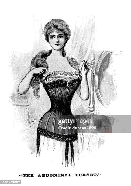 ilustraciones, imágenes clip art, dibujos animados e iconos de stock de victorian ladies fashion, el corsé abdominal - corsé