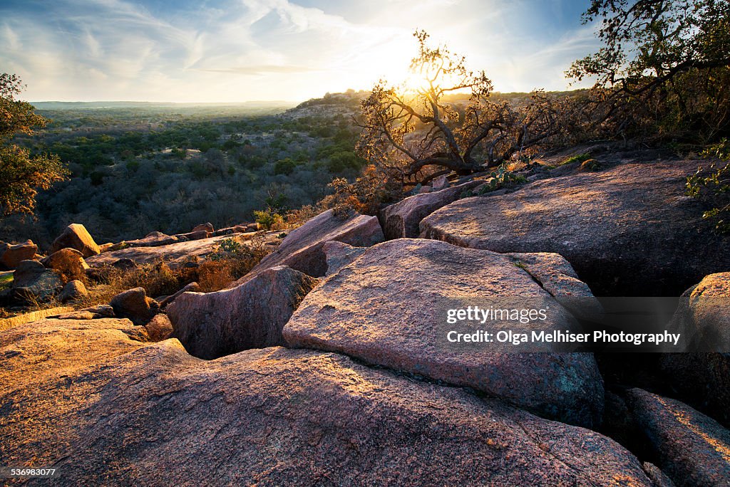 Sunset at Enchanted Rock State Park, Texas.