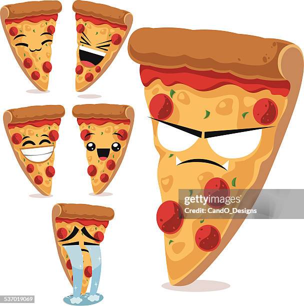 pizza cartoon set b - kawaii food stock illustrations