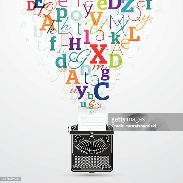 illustrazioni stock, clip art, cartoni animati e icone di tendenza di lettere colorate da macchina da scrivere che escono - testo