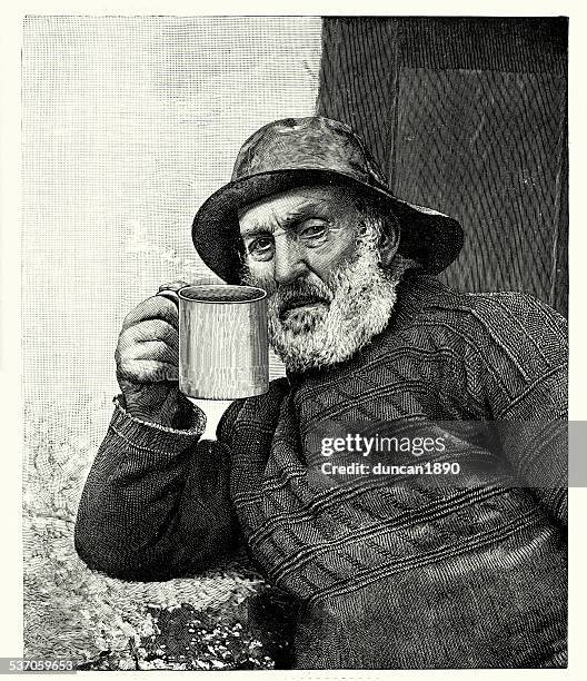 19th century fisherman - southwester stock illustrations