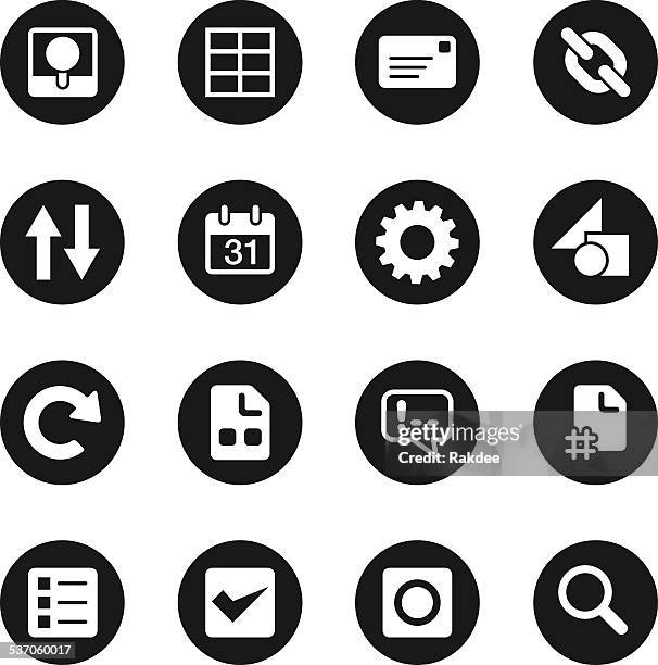 web developer tool icons - black circle series - widget graphical user interface stock illustrations