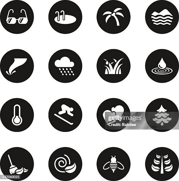 all season icons set 2 - black circle series - looppiste stock illustrations