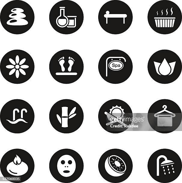 spa icons - black circle series - foot massage icon stock illustrations