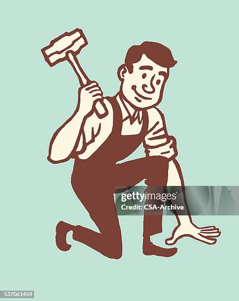 worker with hammer - work overalls stock illustrations
