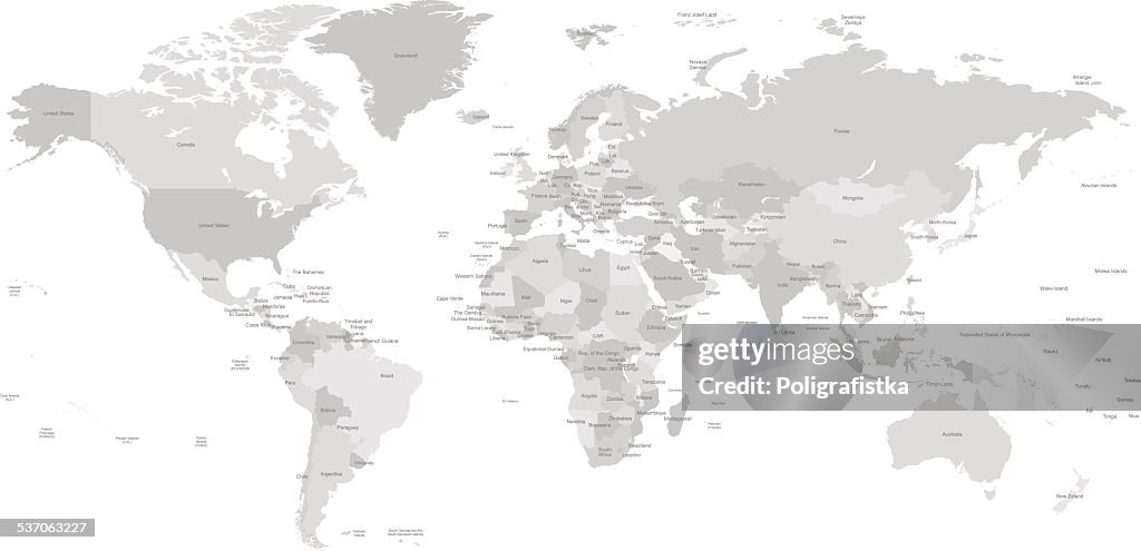 Hight detailed divided and labeled world map