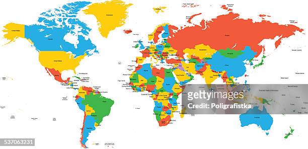 hight detailed divided and labeled world map - separation stock illustrations