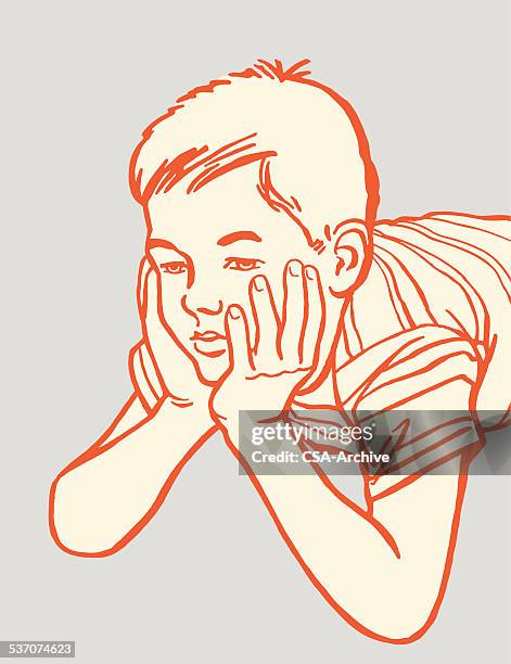 worried boy - kid thinking stock illustrations