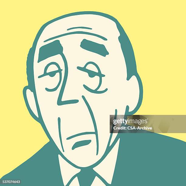 somber man - tired eyes stock illustrations