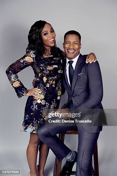 Aja Naomi King and Nate Parker are photographed at CinemaCon 2015 on April 12, 2016 in Las Vegas, Nevada.