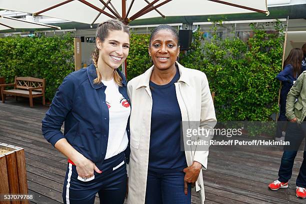 Laury Thilleman and Marie Jose Perec attend the French Tennis Open at Roland Garros on June 1, 2016 in Paris, France.