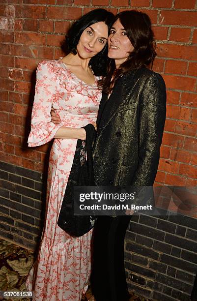 Susie Bick and Bella Freud attend the launch of the Kate Moss For Equipment x NET-A-PORTER collection at The Chiltern Firehouse on June 1, 2016 in...