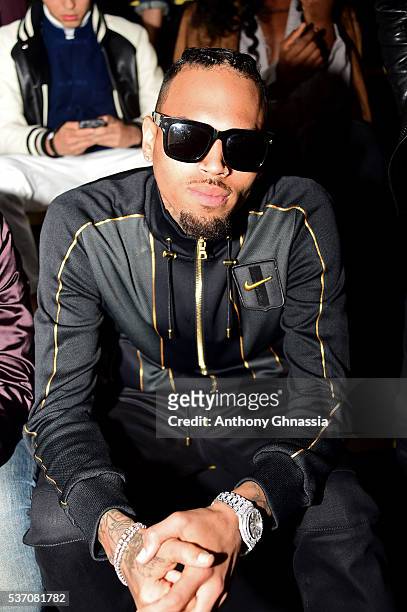 Chris Brown attends the NikeLab X Olivier Rousteing Football Nouveau Collection Launch Party at Cite Universitaire on June 1, 2016 in Paris, France.