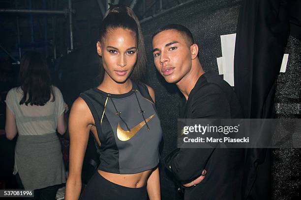 Model Cindy Bruna and designer Olivier Rousteing attend NikeLab X Olivier Rousteing Football Nouveau Collection Launch Party at Cite Universitaire on...