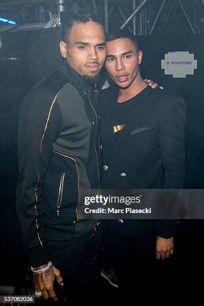 Singer Chris Brown and designer Olivier Rousteing attend NikeLab X Olivier Rousteing Football Nouveau Collection Launch Party at Cite Universitaire...