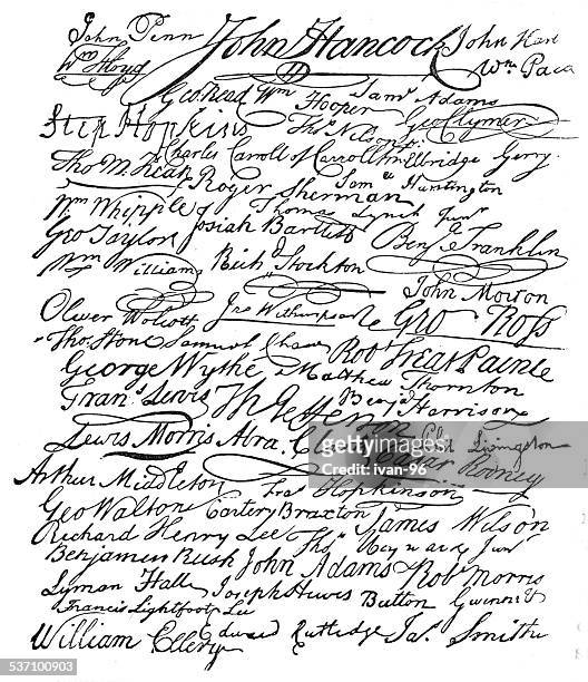 unterschriften der amerikanischen unabhängigkeitserklärung - declaration of independence stock-grafiken, -clipart, -cartoons und -symbole