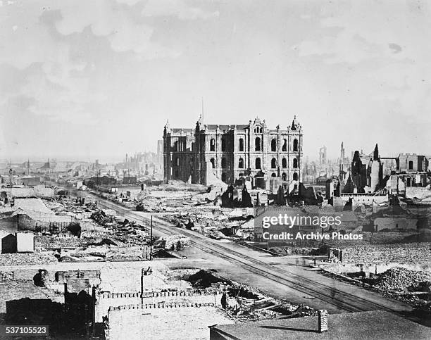 View of downtown Chicago in the aftermath of the Great Chicago Fire, Illinois, October 1871.