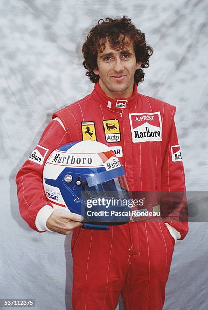 Portrait of Alain Prost of France, driver of the Scuderia Ferrari SpA Ferrari 641 Ferrari V12 during pre season testing on 10th February 1990 at the...