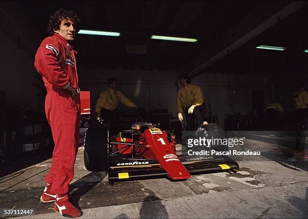Alain Prost of France, driver of the Scuderia Ferrari SpA Ferrari 641 Ferrari V12 during pre season testing on 10th February 1990 at the Autodromo do...