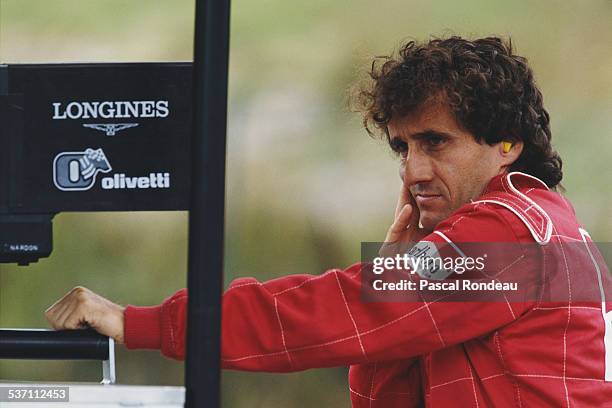 Alain Prost of France, driver of the Scuderia Ferrari SpA Ferrari 641/2 Ferrari V12 during practice for the Belgian Grand Prix on 25th August 1990 at...