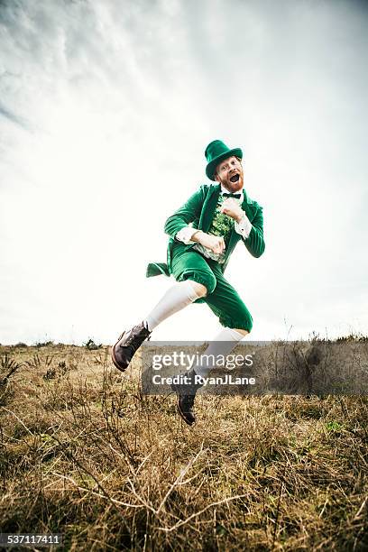 leprechaun man dancing on st. patricks day - leprechaun stock pictures, royalty-free photos & images