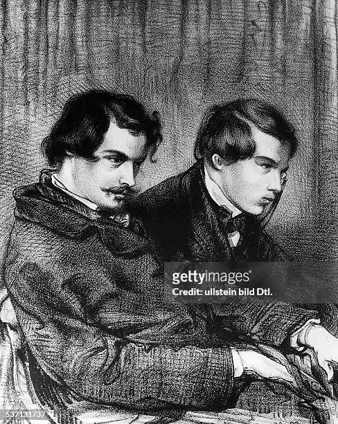 Edmond und Jules Goncourt, Schriftsteller, Frankreich, Doppelporträt nach einer Zeichnung, - undatiert
