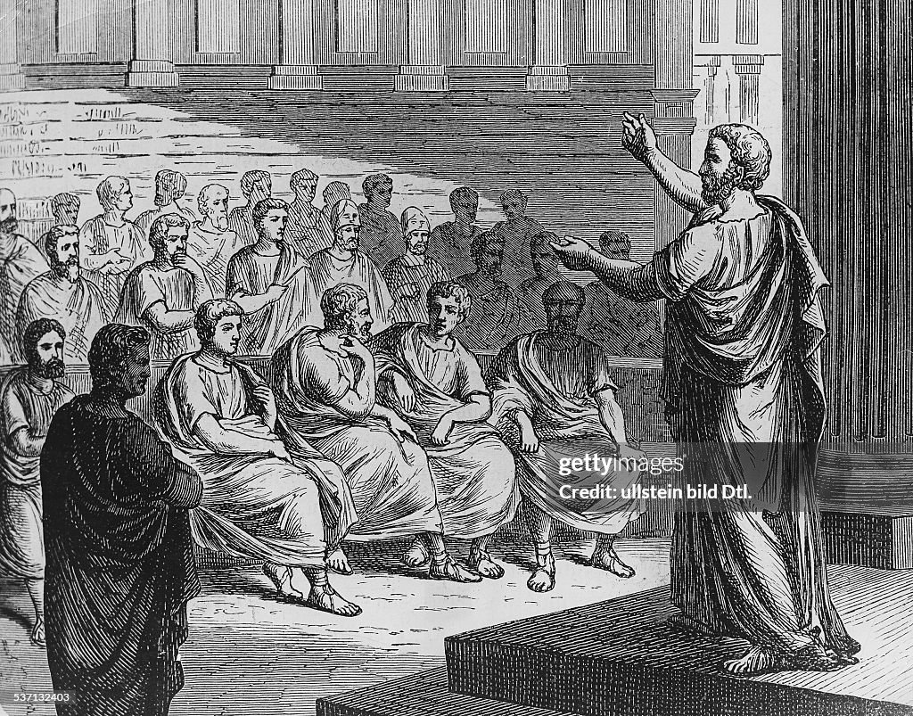Ancient Rhetor 384-322v.Chr., Rhetor, Politiker Griechenland , redet vor den Führern ...