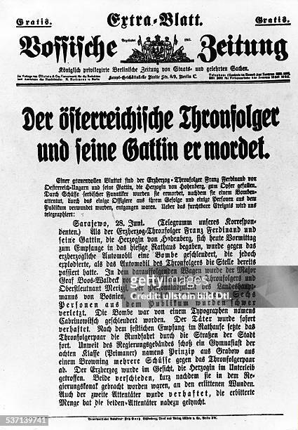 Franz Ferdinand, , Archduke of Austria-Este, Crown Prince of Austria-Hungary, Special Edition of the 'Vossische Zeitung' because of the assassination...