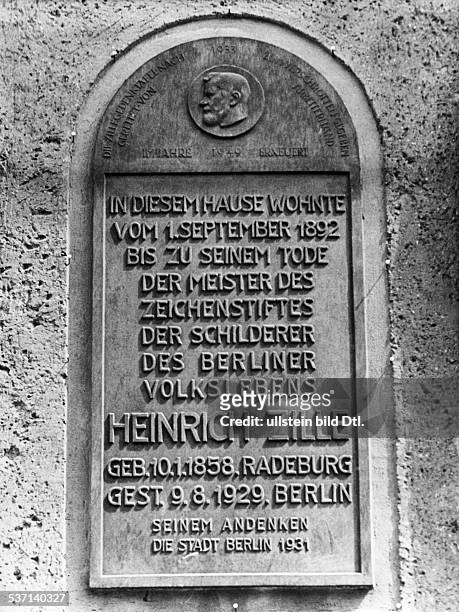 Heinrich Zille , Bildender Künstler, Zeichner, Fotograf, D, Gedenktafel an seinem Wohnhaus in Berlin - Charlottenburg