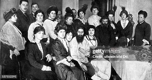 Grigori Rasputin , monk, faith healer, Russia , with court ladies at the Russian Imperial Palace in Saint Petersburg - no date