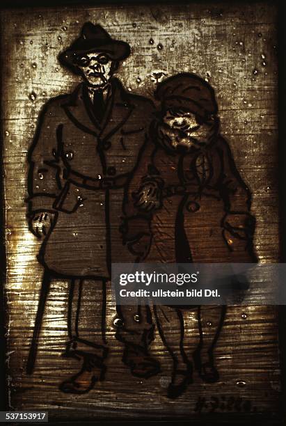 Heinrich Zille, painter, Germany - artwork: gpicture series of glass paintings - man and woman - date unknown