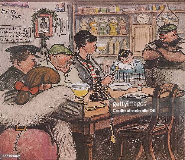 Heinrich Zille, painter, Germany - artwork: people at old Berlin Destille - 1905