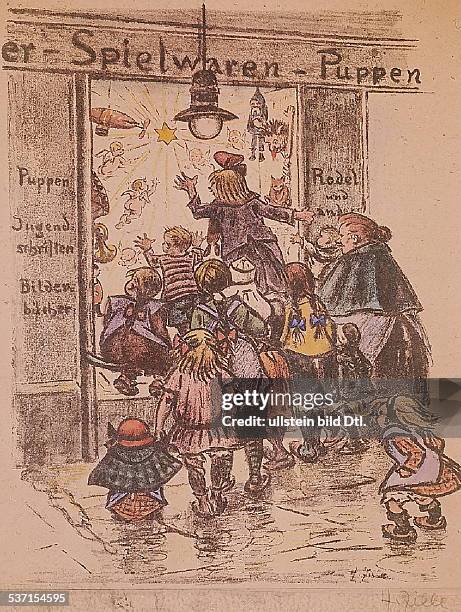 Heinrich Zille, painter, Germany - artwork: children in front of a shop-window at Christmas time - about 1924