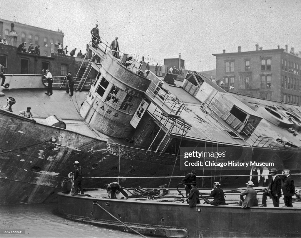 The Eastland Ship Being Righted After Disaster