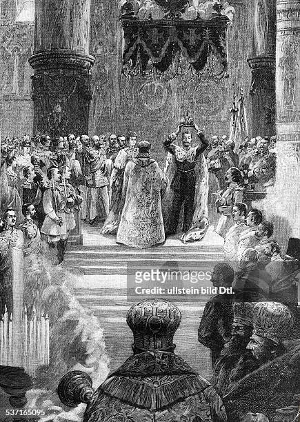 Zar von Russland 1894 - 1918, Setzt sich im Kreml zu Moskau die Krone, auf sein Haupt., Zeitgenössischer Stahlstich., , - um 1894