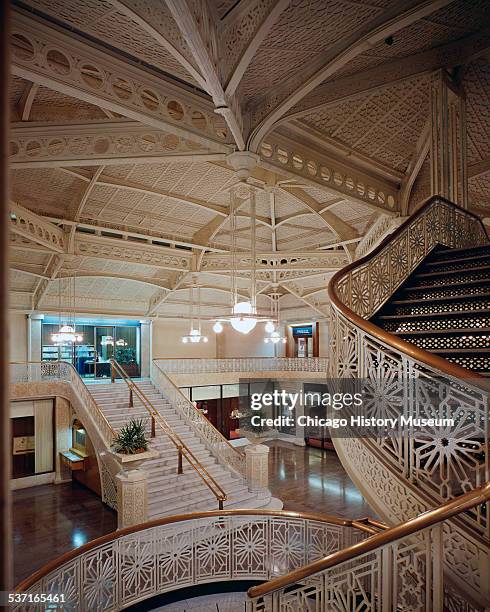 Interior view of the lobby of the Rookery Building, Chicago, Illinois, circa 1970. Designed by architects Burnham and Root.