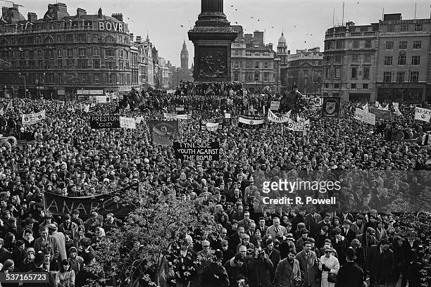 Marchers and anarchists clash during a demonstration against the Vietnam War, Trafalgar Square, London, 27th March 1967.