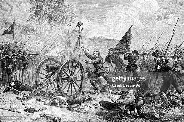 stockillustraties, clipart, cartoons en iconen met pickett's charge at gettysburg - civil war