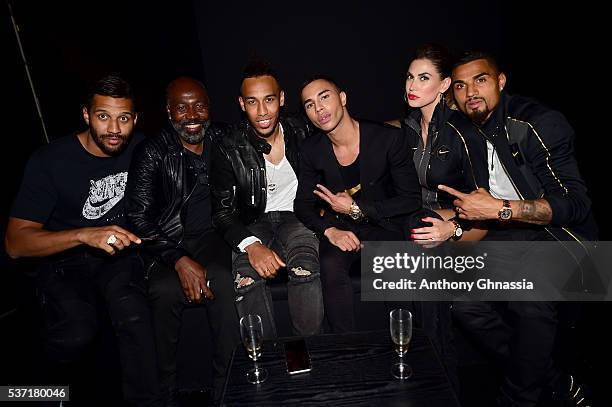 Guest, guest, Pierre-Emerick Aubameyang, Olivier Rousteing, Melissa Satta and Kevin-Prince Boateng attend the NikeLab X Olivier Rousteing Football...