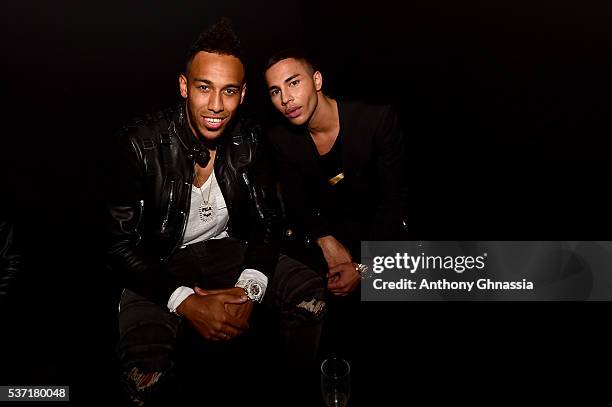 Pierre-Emerick Aubameyang and Olivier Rousteing attend the NikeLab X Olivier Rousteing Football Nouveau Collection Launch Party at Cite Universitaire...