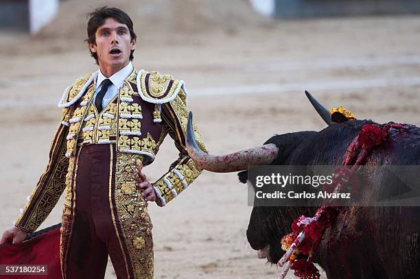 Bullfigther Sebastian Castella performs during the San Isidro bullfight fair at Las Ventas bullring on June 1, 2016 in Madrid, Spain.