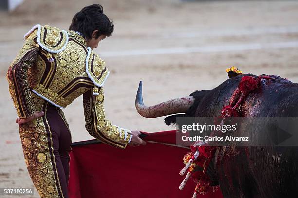 Bullfigther Sebastian Castella performs during the San Isidro bullfight fair at Las Ventas bullring on June 1, 2016 in Madrid, Spain.