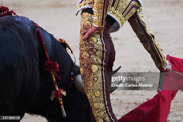 Bullfigther Sebastian Castella performs during the San Isidro bullfight fair at Las Ventas bullring on June 1, 2016 in Madrid, Spain.