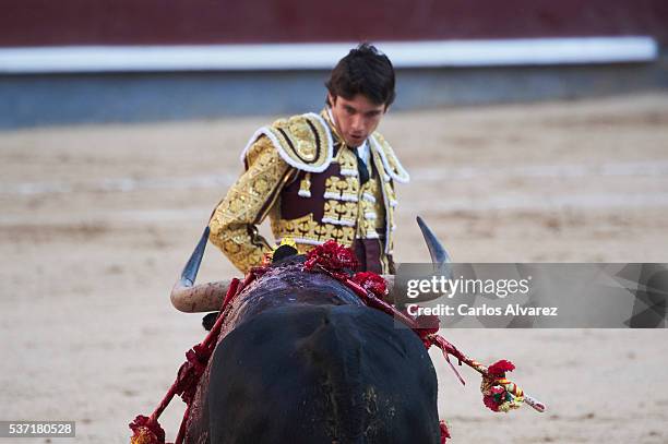 Bullfigther Sebastian Castella performs during the San Isidro bullfight fair at Las Ventas bullring on June 1, 2016 in Madrid, Spain.