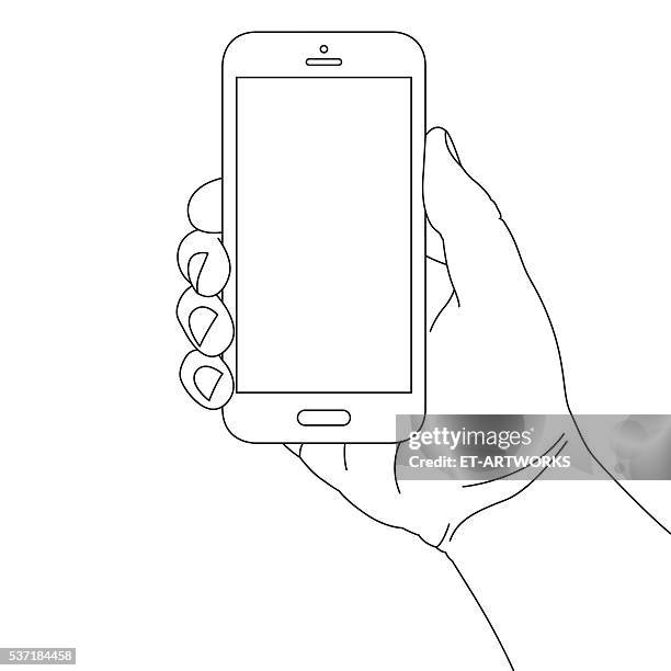 ilustrações de stock, clip art, desenhos animados e ícones de mão segurando o telefone inteligente - holding phone